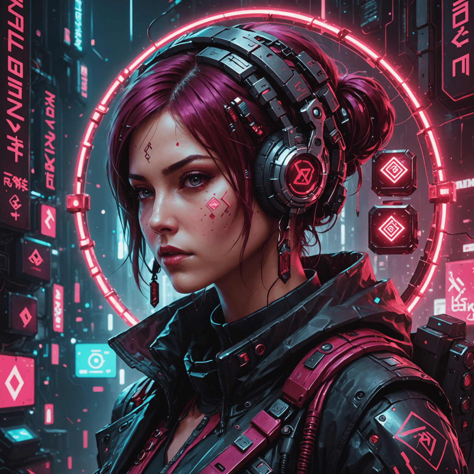 Código Ruby con gemas y símbolos del lenguaje flotando alrededor en un estilo cyberpunk